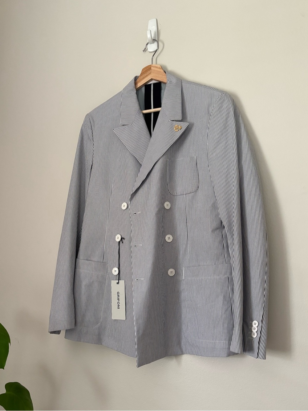 Mauro Grifoni Lightweight Cotton Blend Double Breasted Striped Nautical Blazer